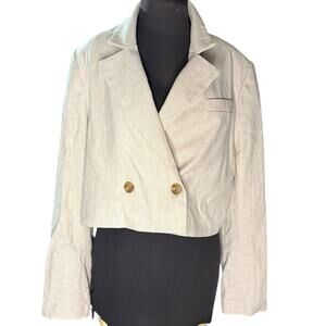 Banana Republic Linen Herringbone Double Breasted Cropped Blazer Womens Size 16